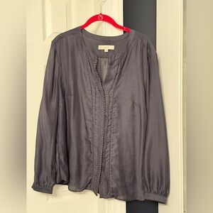 LOFT Charcoal Button-Front Blouse